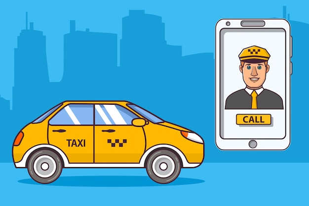 Vecteur taxi driver car.application smartphone.yellow cab taxi.vehicle city urban.