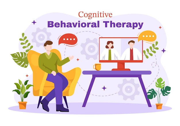 Tcc Ou Thérapie Cognitivo-comportementale Illustration Vectorielle Avec La Personne Gérer Ses Problèmes Emotions Dépression Ou état D'esprit Dans Le Contexte De La Santé Mentale