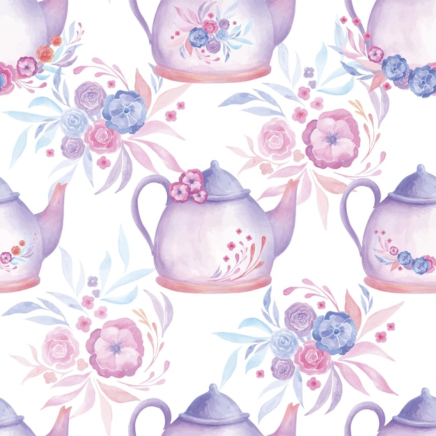 Tea Party Transparente Motif Fond Floral Aquarelle