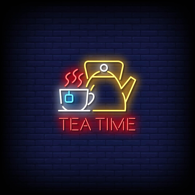 Tea Time Logo Texte Style Néon Signes