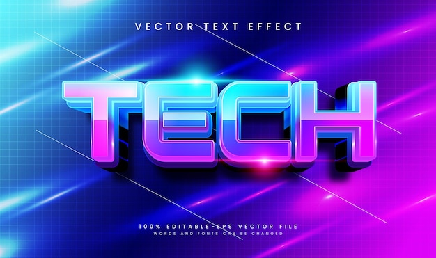 Tech moderne effet de texte vectoriel modifiable avec concept de technologie de lumière brillante