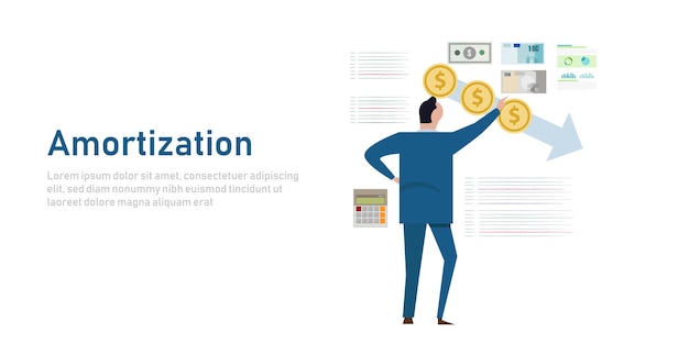 Vecteur technique de comptabilité d'amortissement visant à réduire périodiquement la valeur comptable d'un prêt ou d'un actif immatériel au fil du temps
