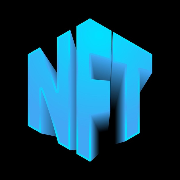 Technologie 3d NFT NonFungible Token sur fond noir