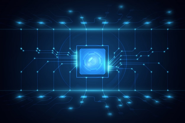 Technologie abstraite puce processeur fond circuit imprimé illustration bleu technologie vecteur fond.