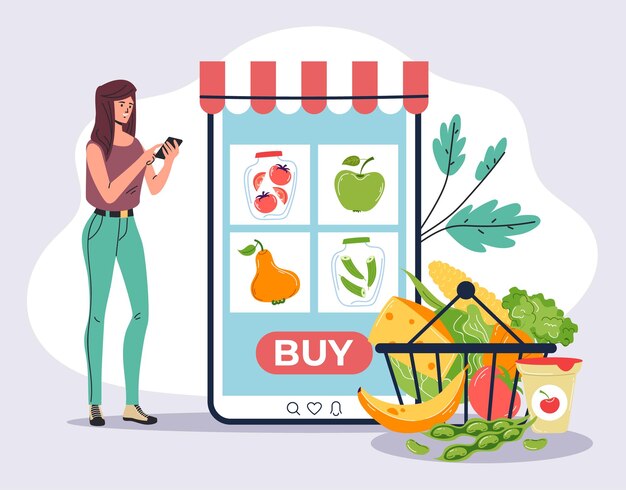 La technologie alimentaire d'affaires marché du téléphone en ligne agriculteur concept abstrait conception graphique illustra
