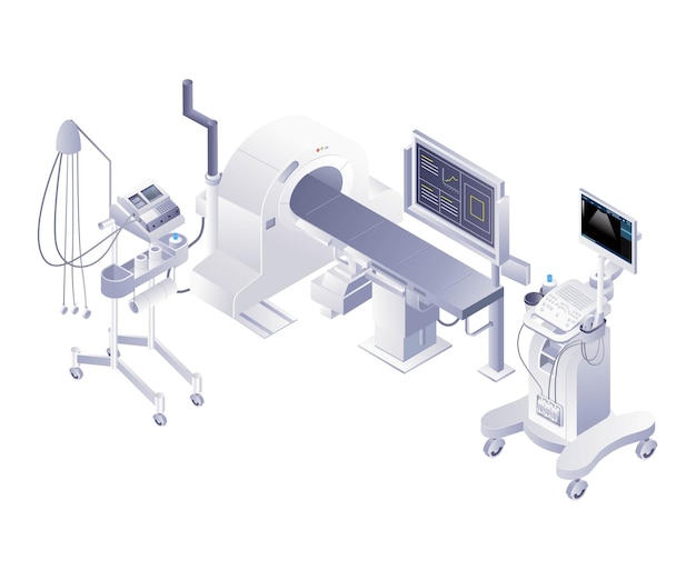 Technologie avancée d'outils médicaux infographique illustration 3D isométrique plate