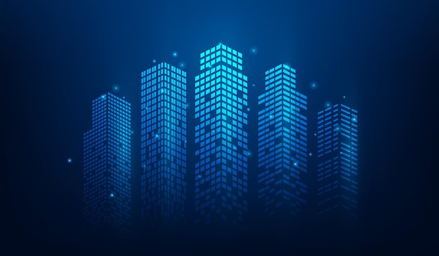 technologie cityscape dot réseau numérique se connecter sur fond bleu innovation Wi-Fi de la ville future