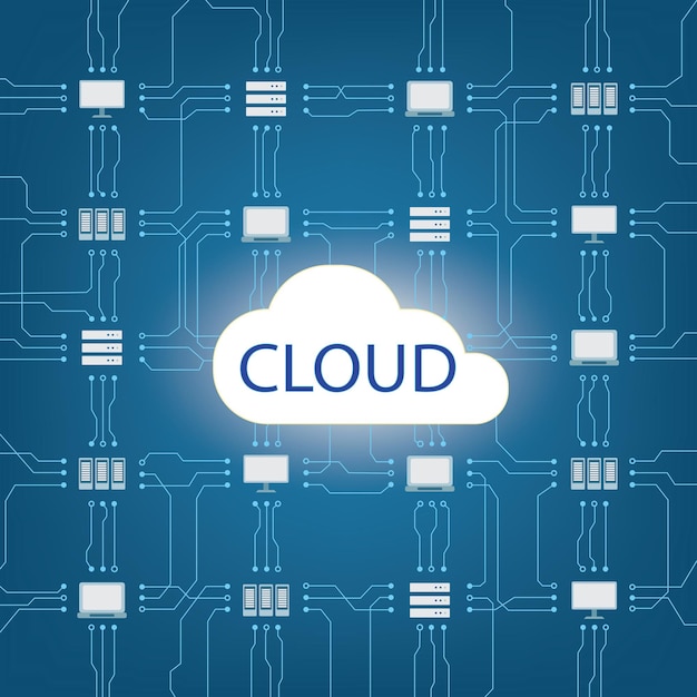 Vecteur technologie de cloud computing avec des icônes sur l'illustration vectorielle de circuit imprimé