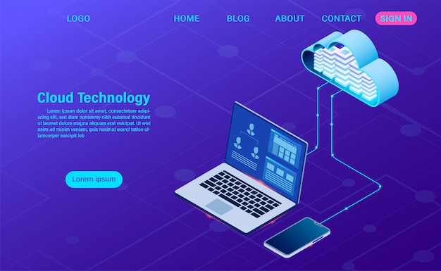 Technologie cloud moderne et mise en réseau. Technologie informatique en ligne. Concept de traitement de gros flux de données, illustration des services de données Internet