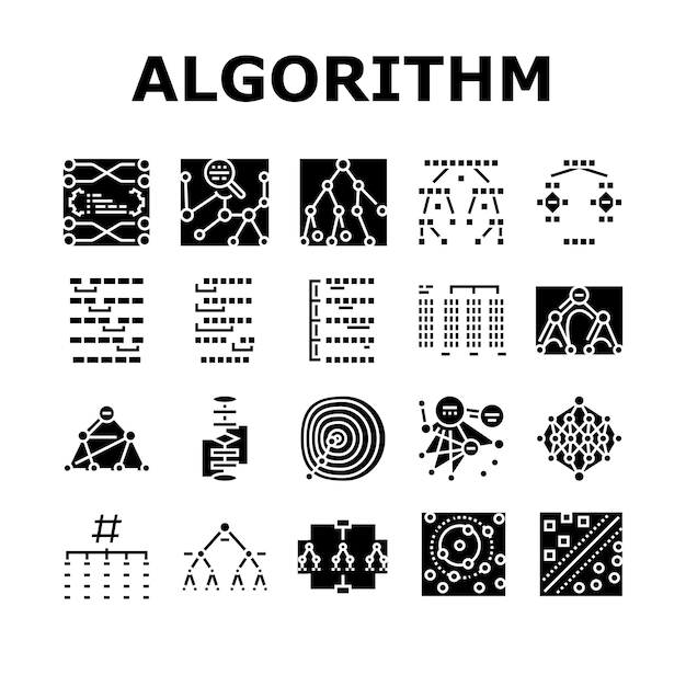 Vecteur technologie de données d'algorithme ai icônes vecteur d'ensemble