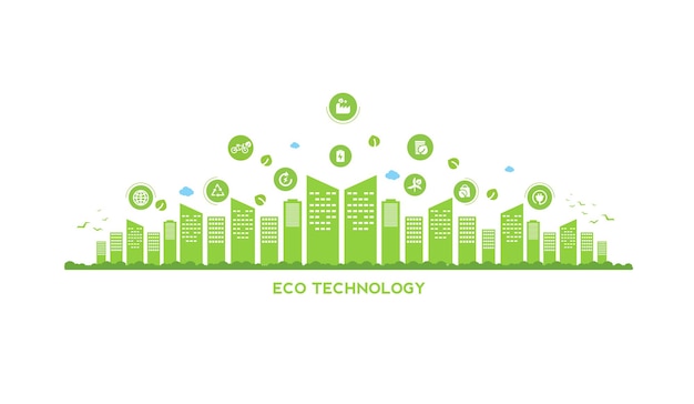 Technologie écologique Ou Concept Environnemental Ville Verte Moderne Et Feuille De Plante Poussant à L'intérieur