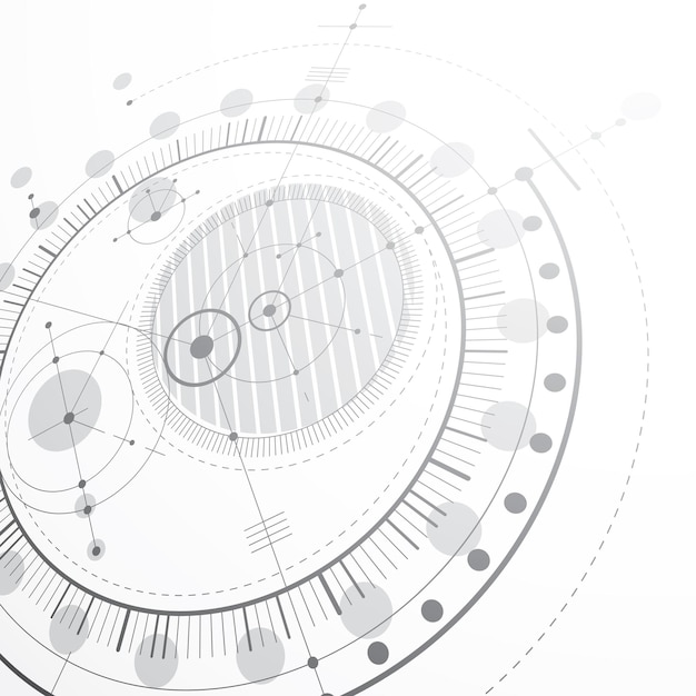 Vecteur technologie géométrique dessin vectoriel 3d, fond d'écran technique en niveaux de gris. schéma abstrait dimensionnel du moteur ou du mécanisme d'ingénierie.