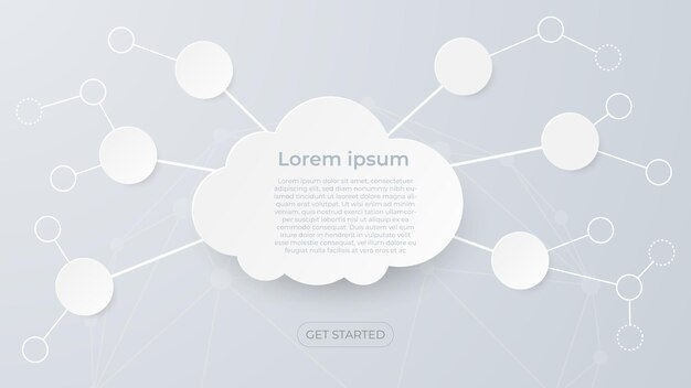Technologie d'informatique en nuage et concept de big data Art sur papier avec des nuages sur fond blanc et gris