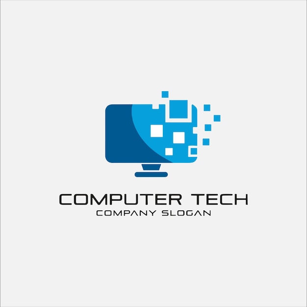 Technologie informatique Pixel Le modèle de logo conçoit l'ordinateur Le modèle de logo de service conçoit l'ordinateur