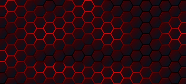 Technologie moderne abstraite motif nid d'abeille hexagonal noir sur fond néon rouge