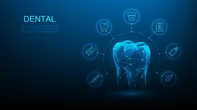 La Technologie Numérique Dentaire Fond Bleu Foncé. Filaire Dentaire. Traitement Médical Du Canal Radiculaire.