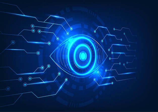 Technologie oculaire connectée à la carte de circuit électronique avec un cercle technologique derrière