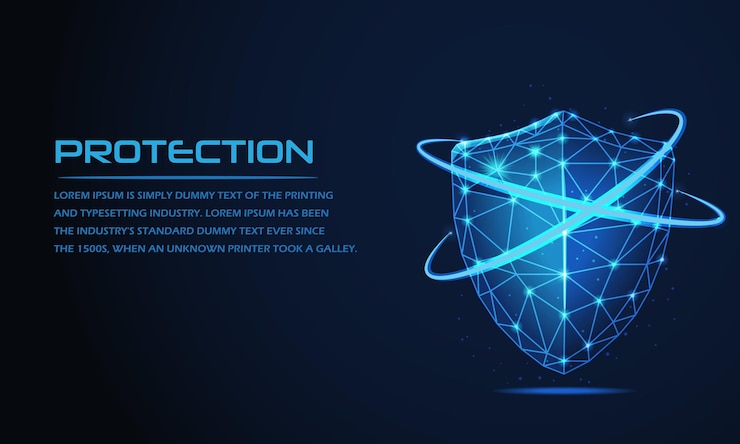 Vecteur la technologie sécurisée du bouclier futuriste est basée sur un bouclier de protection polygonal symbole 3d moderne.