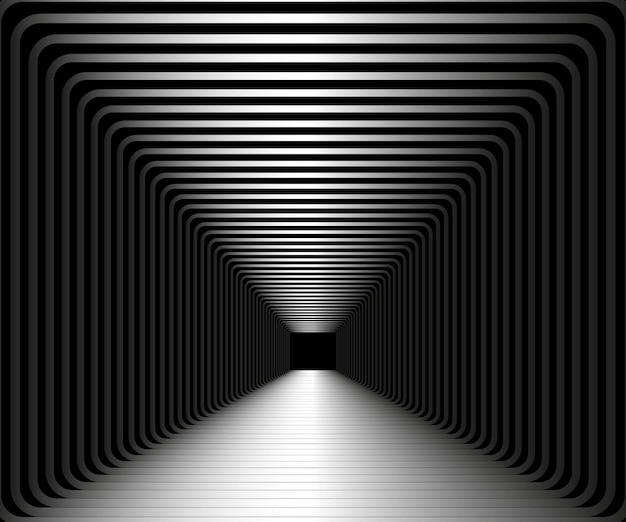 Technologie tunnel carré sur fond sombre Grille de trou de ver 3D futuriste Dynamique numérique