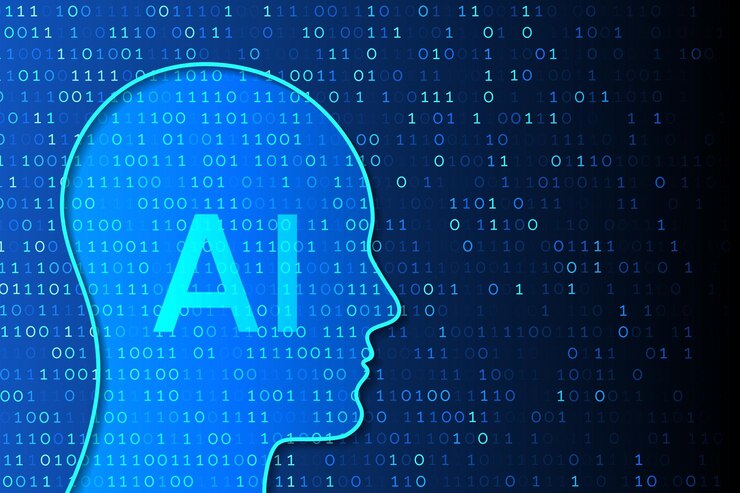 Vecteur la technologie web futuriste de l'ia et la fusion du code binaire avec un contexte de concept de tête humaine lumineuse