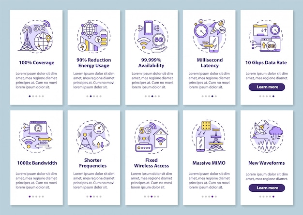 Technologies 5g Intégrant L'écran De La Page D'application Mobile Avec Des Concepts Linéaires. Fréquences Plus Courtes. Accès Sans Fil Fixe.