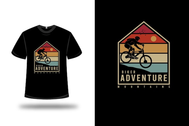 Tee Shirt Biker Aventure Montagnes Couleur Orange Jaune Et Vert