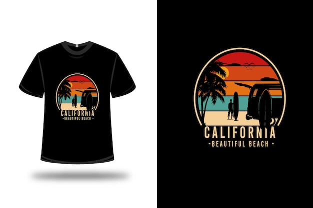 Tee Shirt California Belle Plage Couleur Orange Vert Et Crème