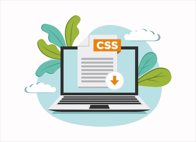 Télécharger le fichier d'icône CSS avec étiquette sur l'écran de l'ordinateur portable Téléchargement du concept de document