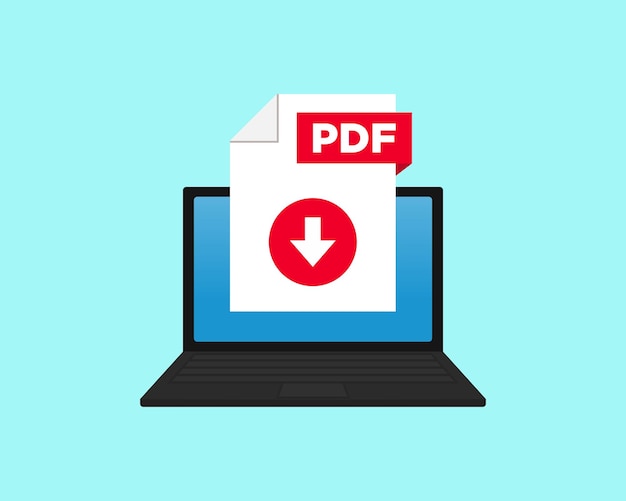 Télécharger le fichier d'icône PDF avec étiquette sur l'écran de l'ordinateur portable Téléchargement du concept de document Bannière pour les entreprises