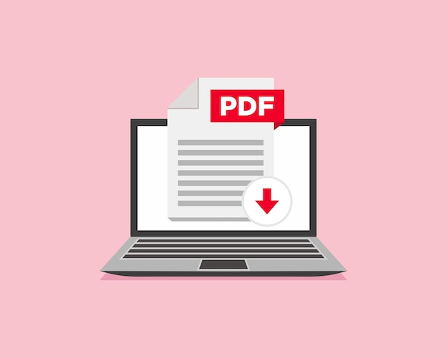 Télécharger le fichier d'icône PDF avec étiquette sur l'écran de l'ordinateur portable Téléchargement du concept de document