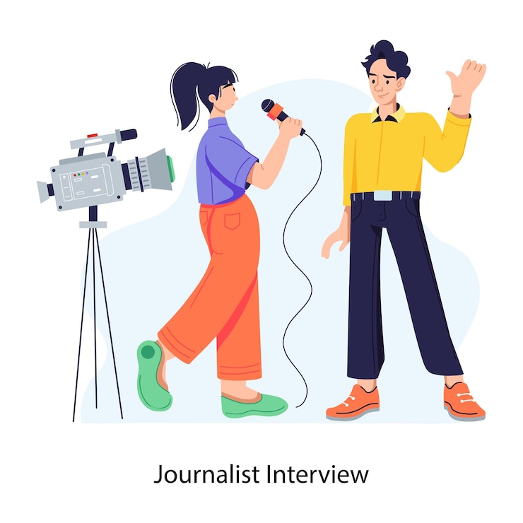 Vecteur télécharger une illustration plate d'une interview de journaliste
