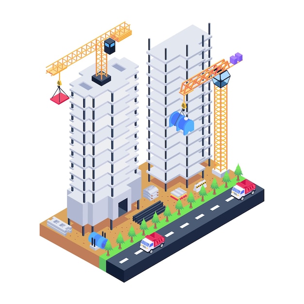 Vecteur téléchargez cette étonnante illustration isométrique du bâtiment de construction