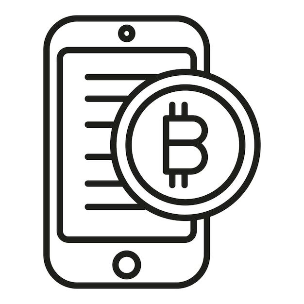 Téléphone finance icône contour vecteur Crypto bitcoin paiement financier