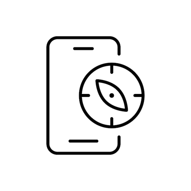 Téléphone avec icône de boussole champ magnétique terrestre points cardinaux rose des vents natation voyage course d'orientation concept de navigation icône de ligne vectorielle sur fond blanc
