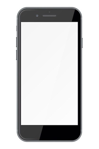 Téléphone intelligent avec écran blanc isolé sur fond blanc.