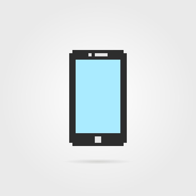 Téléphone pixel art simple avec ombre. concept de particules 8 bits, équipement, capteur, transfert de données, identité visuelle. plat style pixelart tendance moderne logotype graphique ancien jeu design sur fond blanc