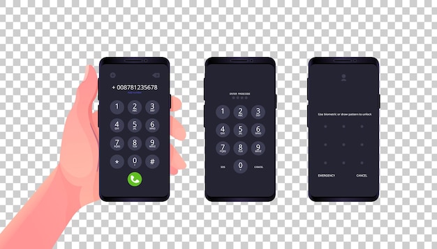 Téléphone portable avec interface d'écran de verrouillage par mot de passe, utilisez des pages biométriques ou entrez des motifs.