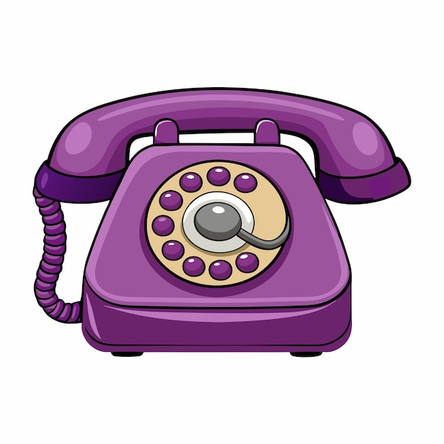 Téléphone rotatif rétro violet vectoriel de dessin animé vue avant 18
