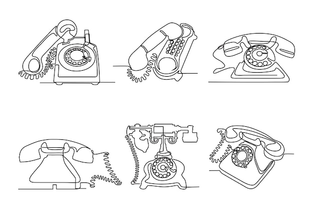 Téléphone Vintage Ligne Continue Art Illustration Vectorielle