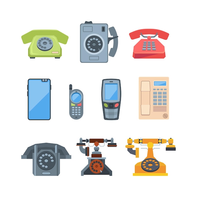 Téléphones style ancien et illustration de gadgets modernes