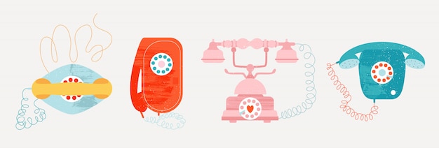 Téléphones vintage de style ancien avec un fil.