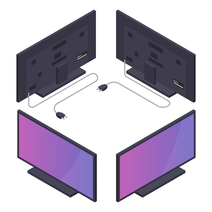 Téléviseur plat ou plasma avec cordon d'alimentation. Illustration isométrique.
