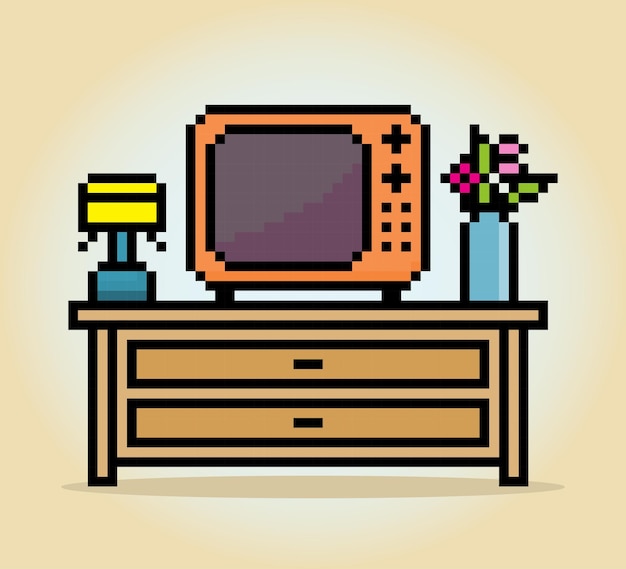 Télévision Classique Pixel 8 Bits En Illustration Vectorielle Pour Les Actifs De Jeu Vintage Tv Pixel Art