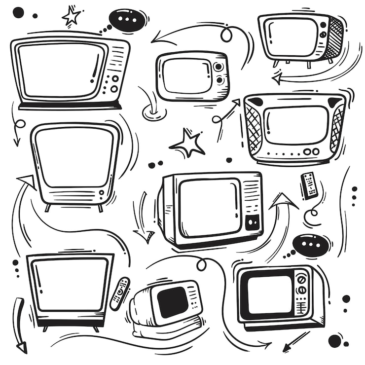 Vecteur télévision en dessin au trait ou conception d'art en forme de doodle pour la conception du modèle de la journée mondiale de la télévision
