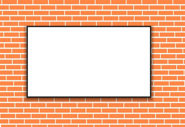 Vecteur télévision avec écran blanc sur fond de mur de briques