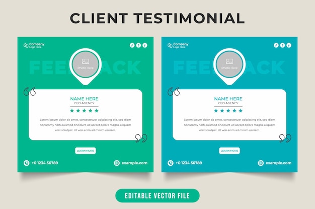 Vecteur témoignage client et mise en page de devis vectoriel avec espaces réservés pour photos avis client et mise en page de devis