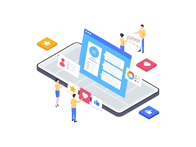 Témoignage Illustration Isométrique Mobile. Convient pour les applications mobiles, les sites Web, les bannières, les diagrammes, les infographies et autres éléments graphiques.