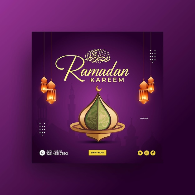 Vecteur template de conception de bannière carrée pour les médias sociaux de ramadan kareem