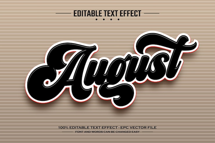 Vecteur template d'effet de texte 3d modifiable du mois d'août