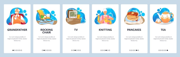 Template Vectoriel Des écrans D'intégration Du Site Web Et De L'application Mobile Des Grands-parents